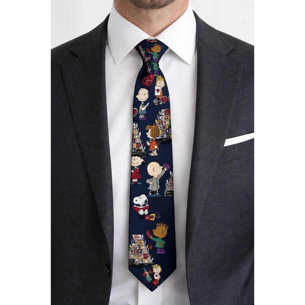 Peanuts Snoopy Charlie Brown Mens One Size Blue Excellent Valentine Silk Necktie